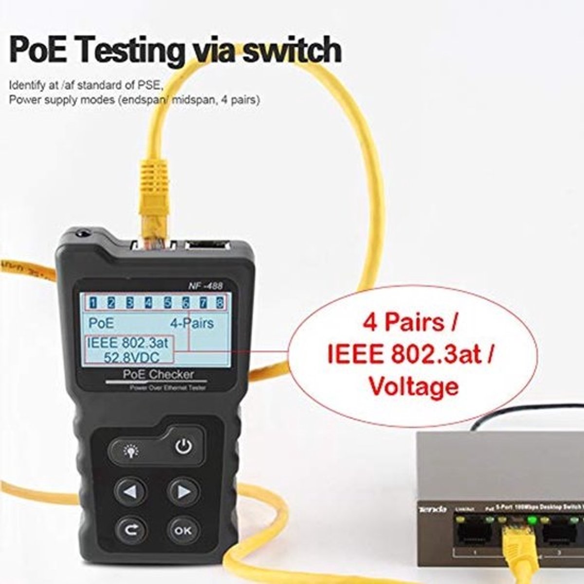 Netwerk Kabel Tester voor RJ45 en RJ11 - Kabelmapping en PoE Test
