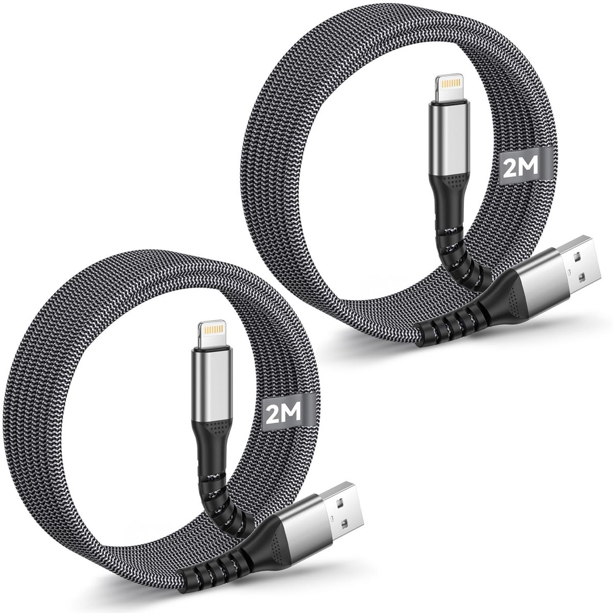 Set van 2 Snelladers voor iPhone, 2 Meter, MFi Gecertificeerd, 60W Oplaadkabel met Gegevensoverdracht, Compatibel met iPhone 14, 13, 12, 11 Pro, X, 8, 7 en 6 Plus