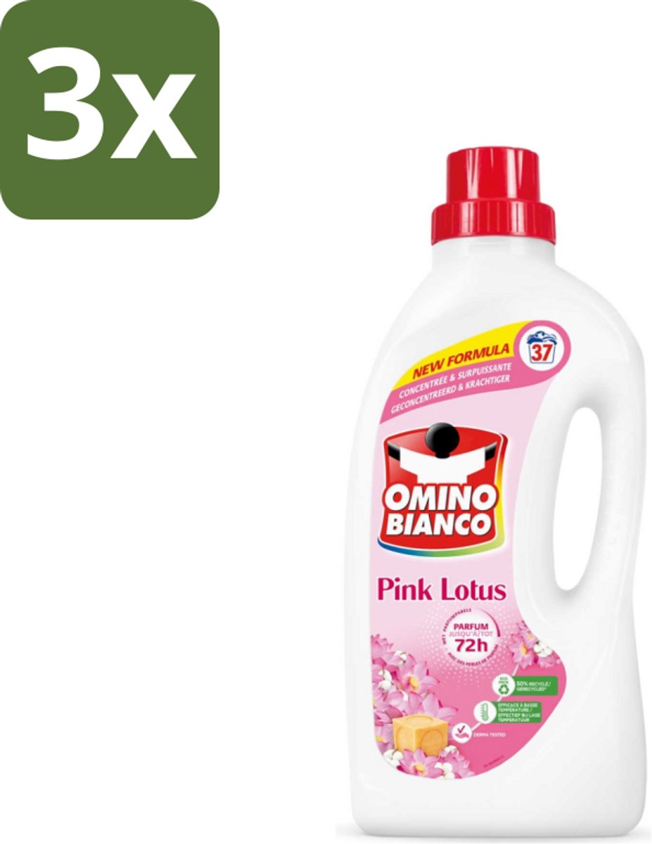 Omino Bianco - Roze Lotus - Wasmiddel - Witte & Gekleurde Was - 37 Wasbeurten - Bulkverpakking - 3 stuks