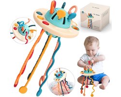 VONKELIOS® UFO Siliconen Trektouwspeelgoed Baby | Montessori Sensorisch Speelgoed 6-18 Maanden | Bijtspeelgoed | Cadeau voor Meisjes en Jongens 1 2 3 Jaar