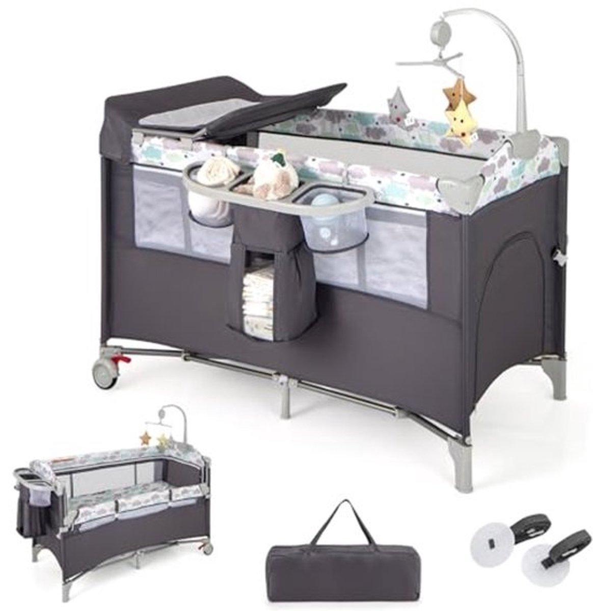 5-in-1 Opvouwbaar Cododo Babybed met Matras en Luiertafel - Multifunctioneel Reisbureau voor Kinderen 0-36 Maanden