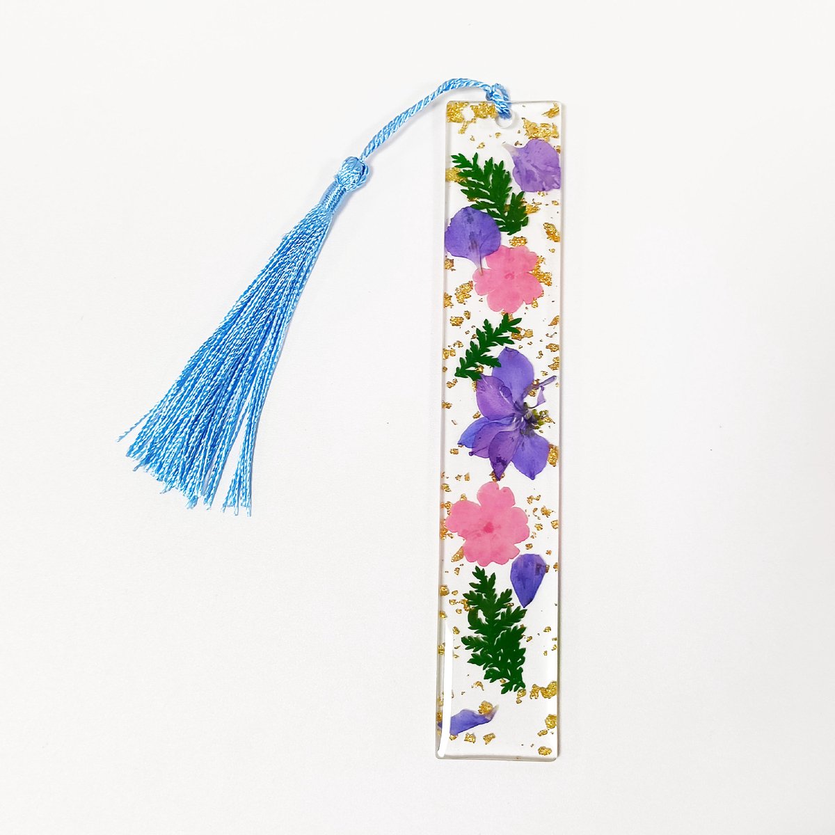 Set van 5 Transparante Acryl Boekenleggers met Echte Gedroogde Bloemen en Kwastje, 14 x 2,5 cm met 0,3 cm Dikte, Handgemaakte Duurzame Leestool voor Boekenliefhebbers, Studenten en Lezers -1
