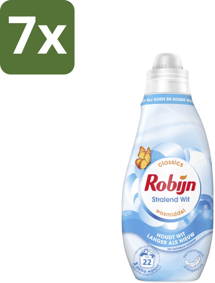 Robijn – Vloeibaar Wasmiddel – Klein & Krachtig Classics Stralend Wit - 665 ml - Bulkverpakking - 7 stuks