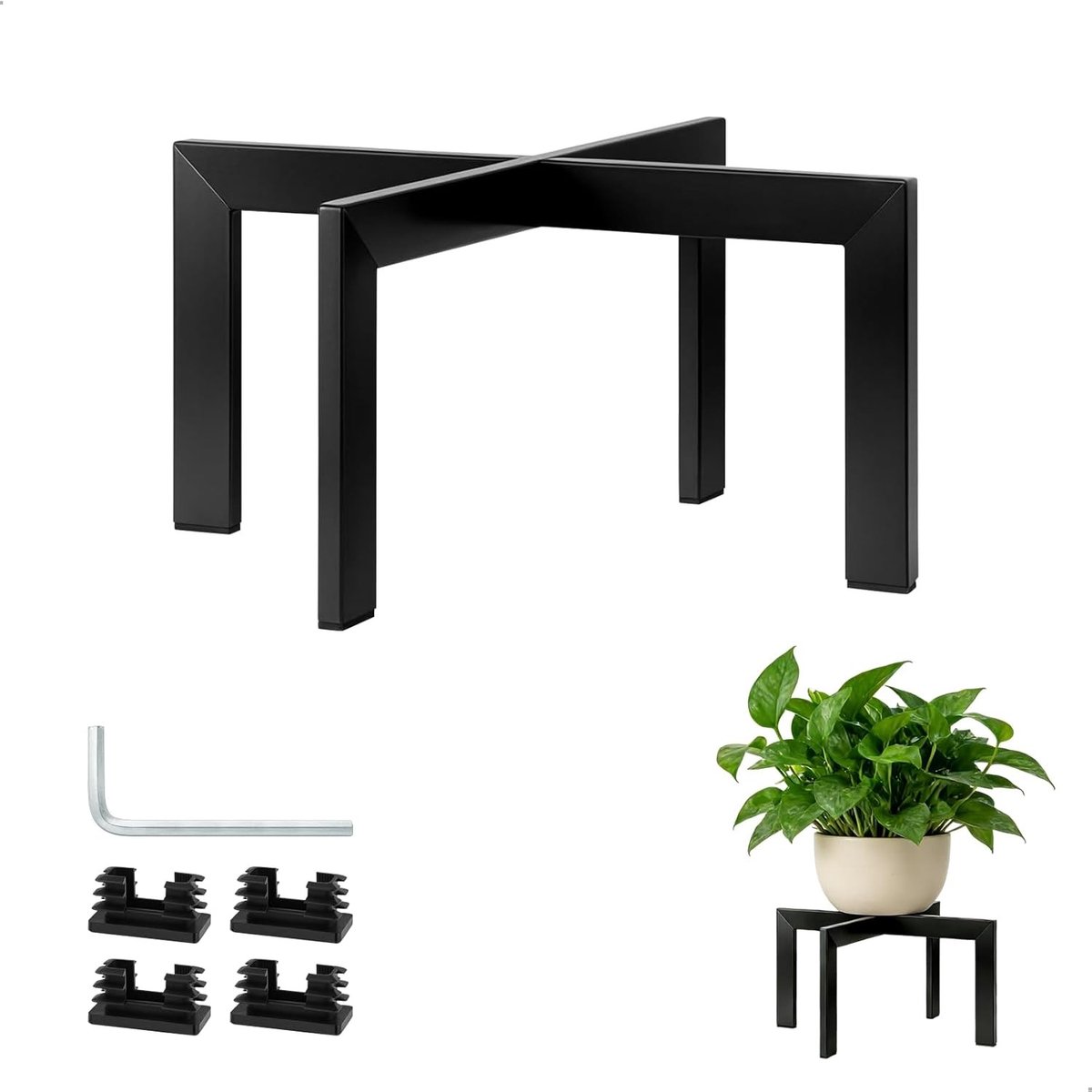 Stabiele Zwarte Plantstand voor Binnen - 19 cm Hoog voor Bloempotten in Woonkamer, Balkon of Tuin - Eenvoudige Montage en Modern Design