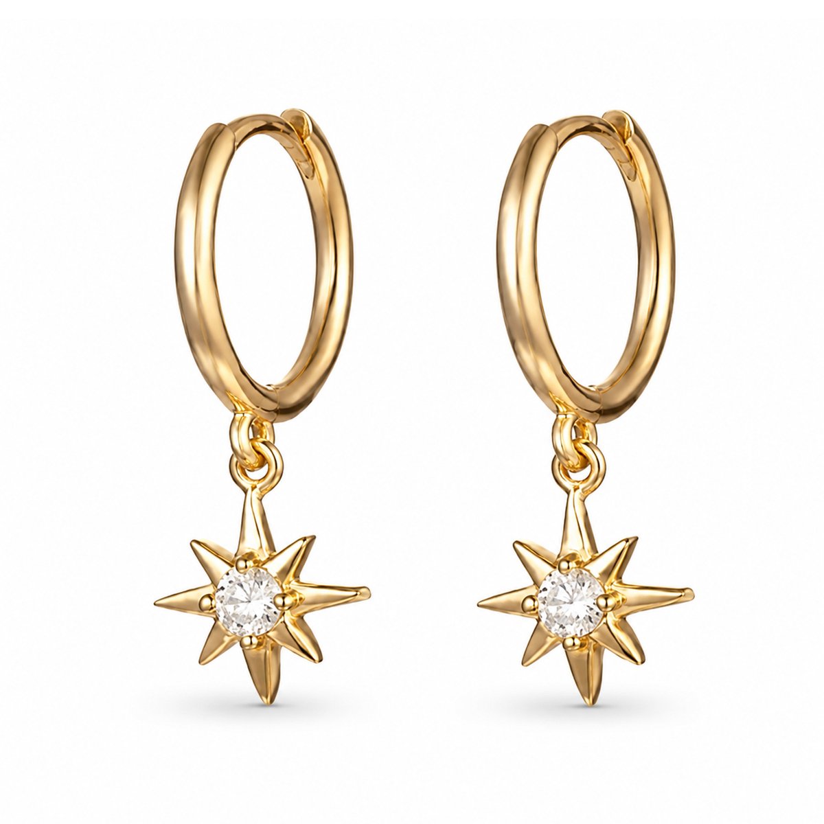Marama Asteria Goud – Kleine Huggie Hoop Oorbellen met Sterhanger – Zirkoon – Goudkleurig