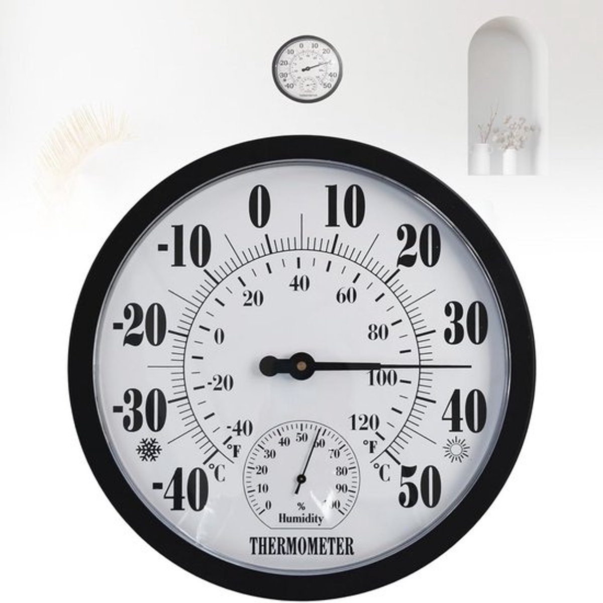 Ronde Binnen-Buiten Thermometer Hygrometer - 10 Inch Thermometer met Temperatuur- en Vochtigheidsmeting voor Huis & Tuin