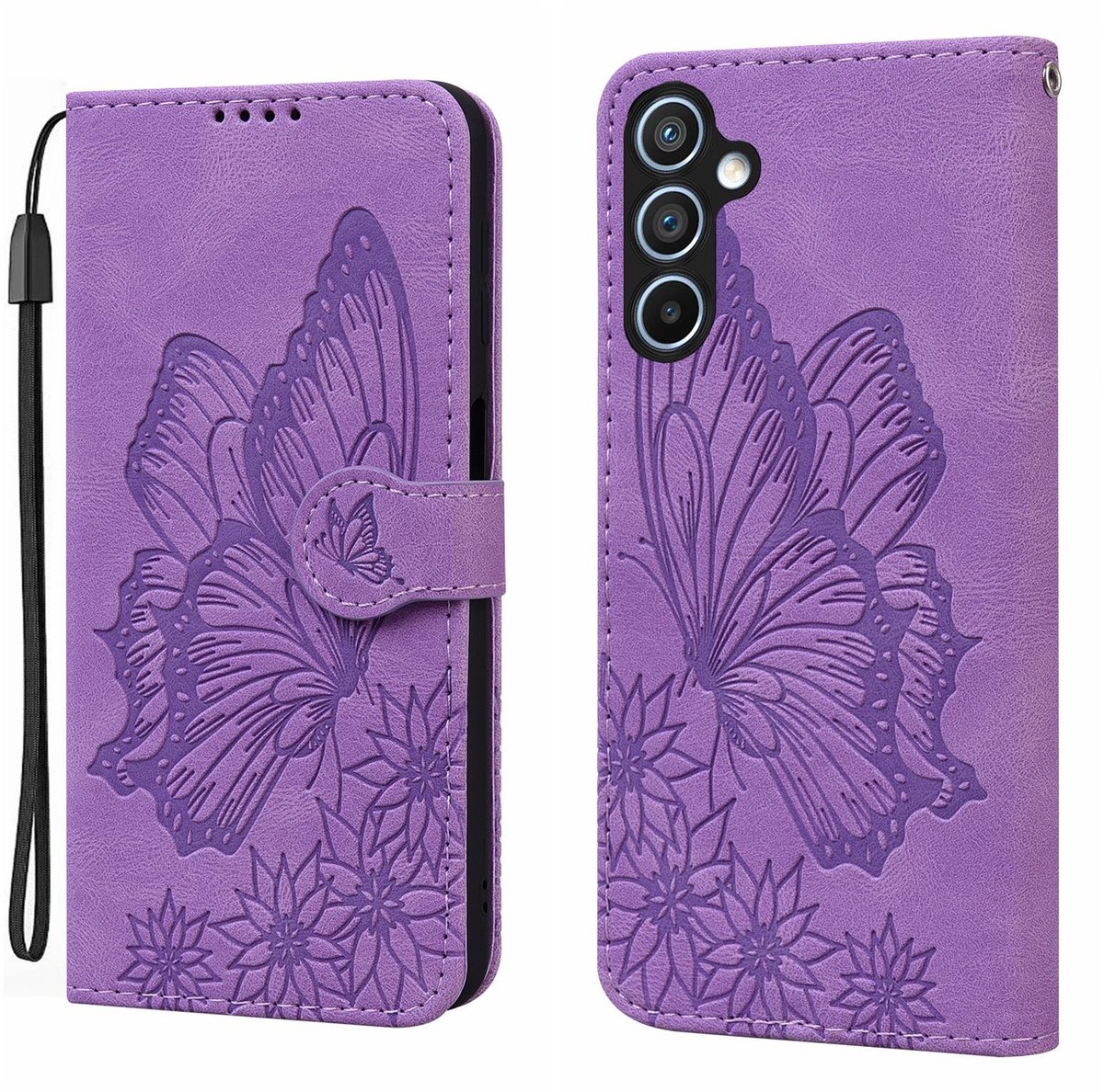 BoekCover Etui Hoes geschikt voor Samsung Galaxy A27 - Paars - Vlinder - Reliëf