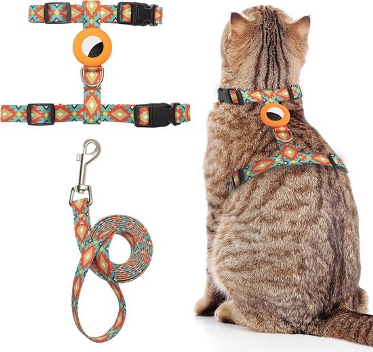Ontsnappingsbestendig kattenharnas en riem set voor wandelen en reizen - verstelbaar en zacht nylon met Airtag-houder