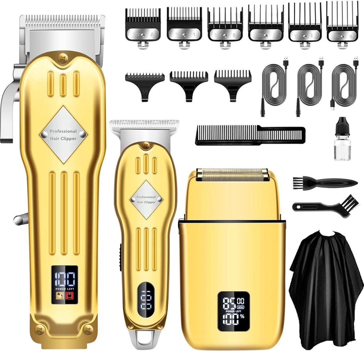 Tondeuse mannen-Baardtrimmers-Professionele Draadloze Tondeuse-Kappersmantel-Baardverzorgings set-voor Thuis, Kapper-goud