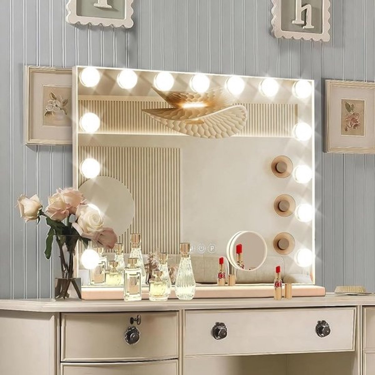 Verlichte Makeup Spiegel met 15 Lampen, 3 Kleuren en USB Oplaadpoort - Ideaal voor Het Aanbrengen van Make-up
