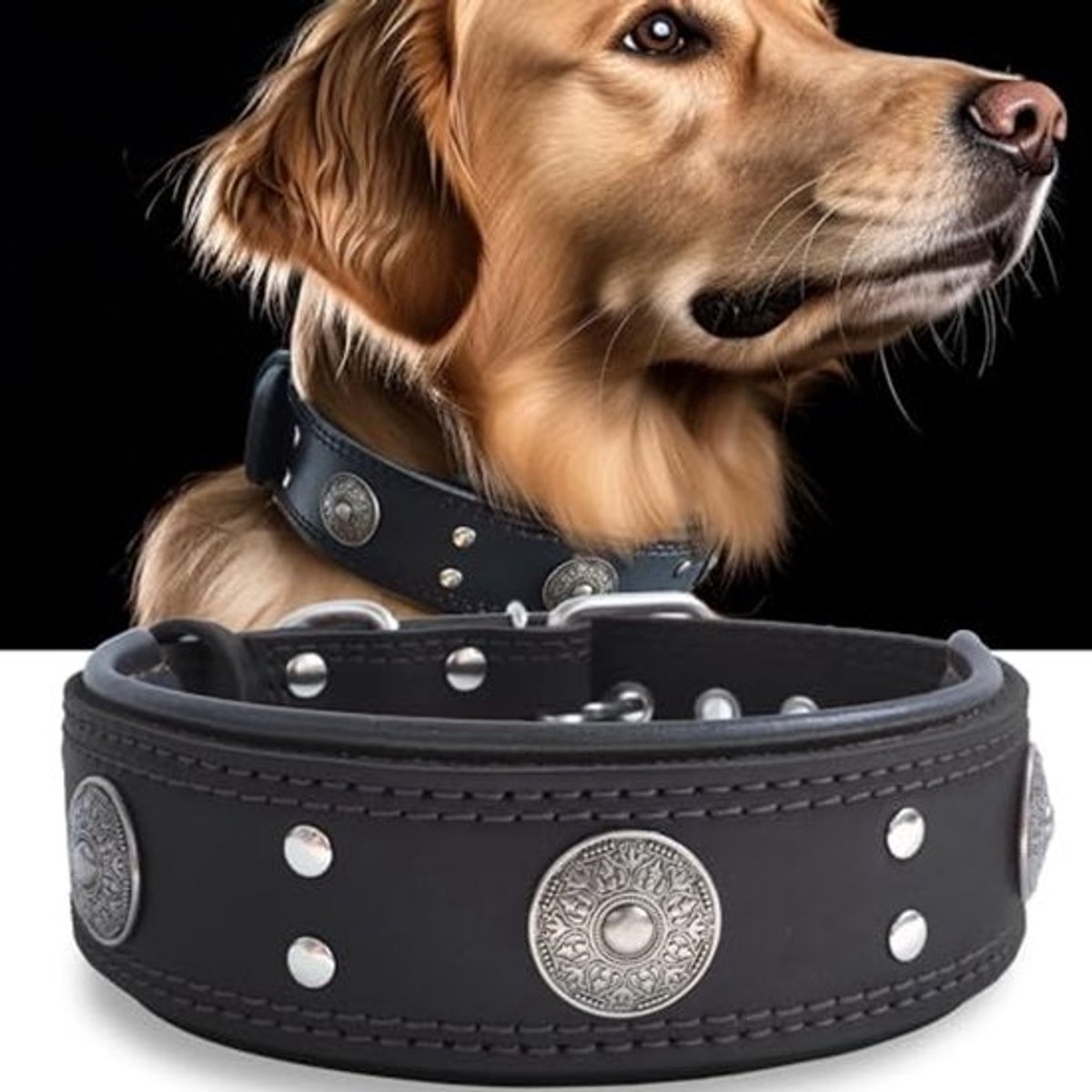 Leren Hondenhalsband 5 cm Breed - Handgemaakt, Duurzaam en Zacht voor Grote en Middelgrote Honden - 42-52 cm