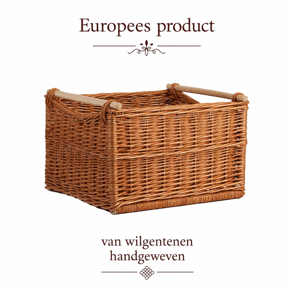 TheWickerStories - Wilgentenen opbergmand - Met houten handgrepen - Voor opslag en transport - Handgevlochten