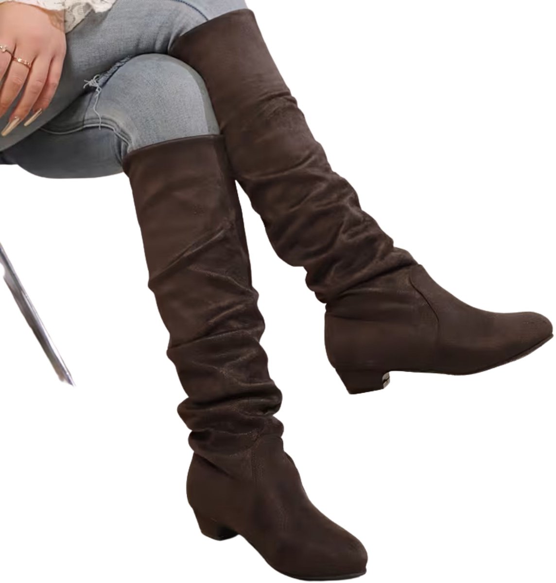 Currero Dames Cowboy Laarzen Hoge Hak Enkellaarzen Kniehoge Western Boots Chelsea Donkerbruin 38