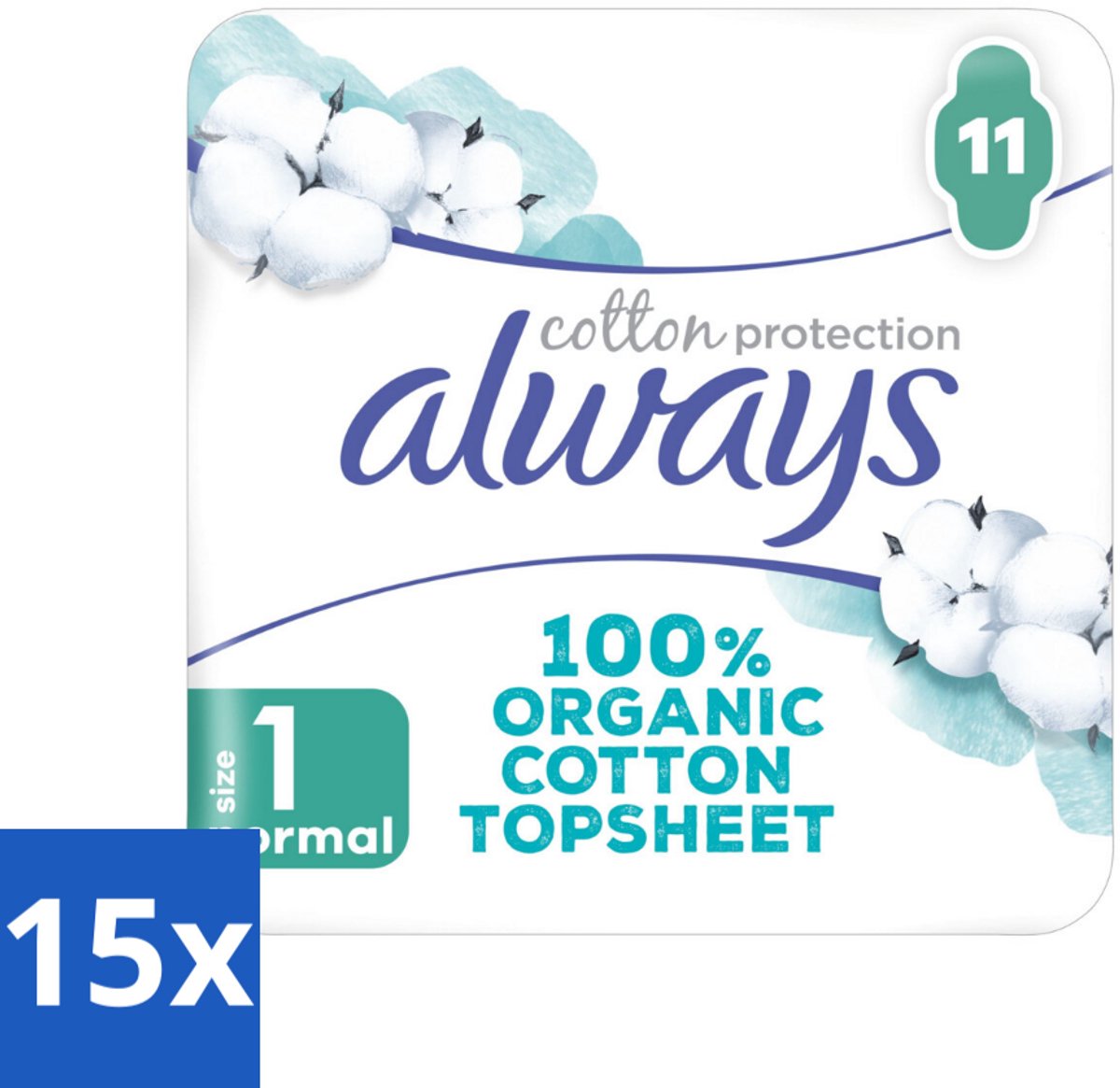 15 x Always – Maandverband – Bio Cotton Protection Ultra Normal met Vleugels – 11 stuks per verpakking - Koffie - Koffiezetapparaat - Koffiezetapparaat