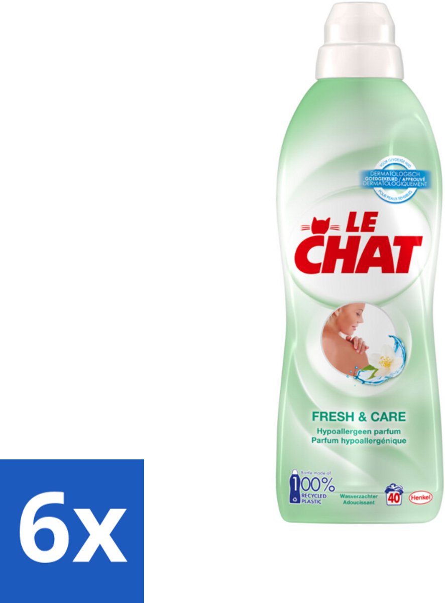 6 x Le Chat – Wasverzachter – Fresh & Care – 880 ml - Wasverzachter - Frisheid - Zachte Was - Antistatisch - Textiel Verzorging