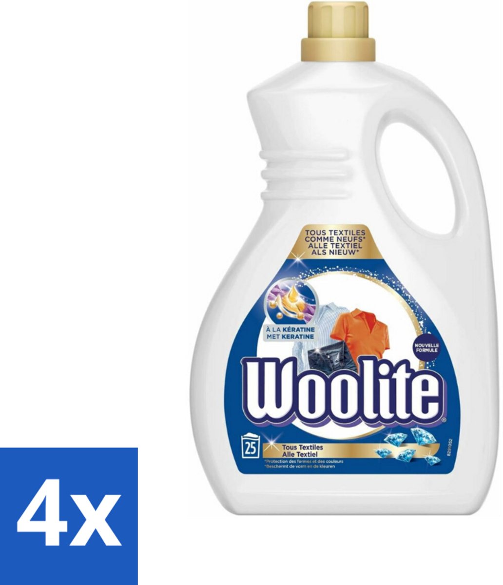 4 x Woolite - Wasmiddel - Vloeibaar Wasmiddel - Alle textiel - 25wb/1,5L - Wasmiddel Voor Textiel - Keratine Wasmiddel - Textiel Verzorging - Pluisvoorkomend Wasmiddel - Vezelbescherming