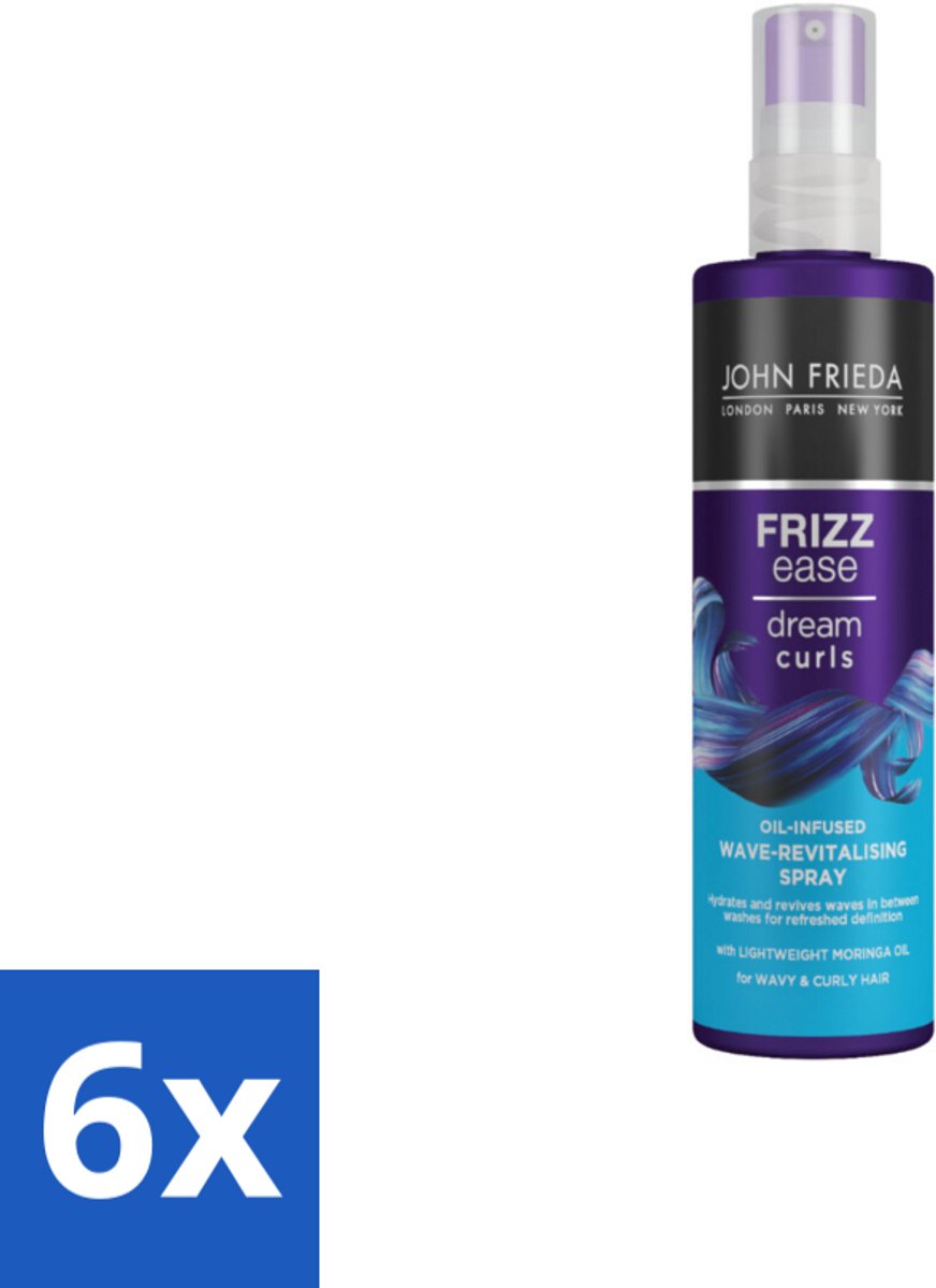 6 x John Frieda – Spray – Frizz Ease Dream Curls Oil Infused Revitalising – Hydraterend en verfrissend – 150 ml - Krullen Opfrissen - Krullen Hydrateren - Anti-pluis Spray - Golven En Krullen - Tussen-wasbeurt Opfrisser