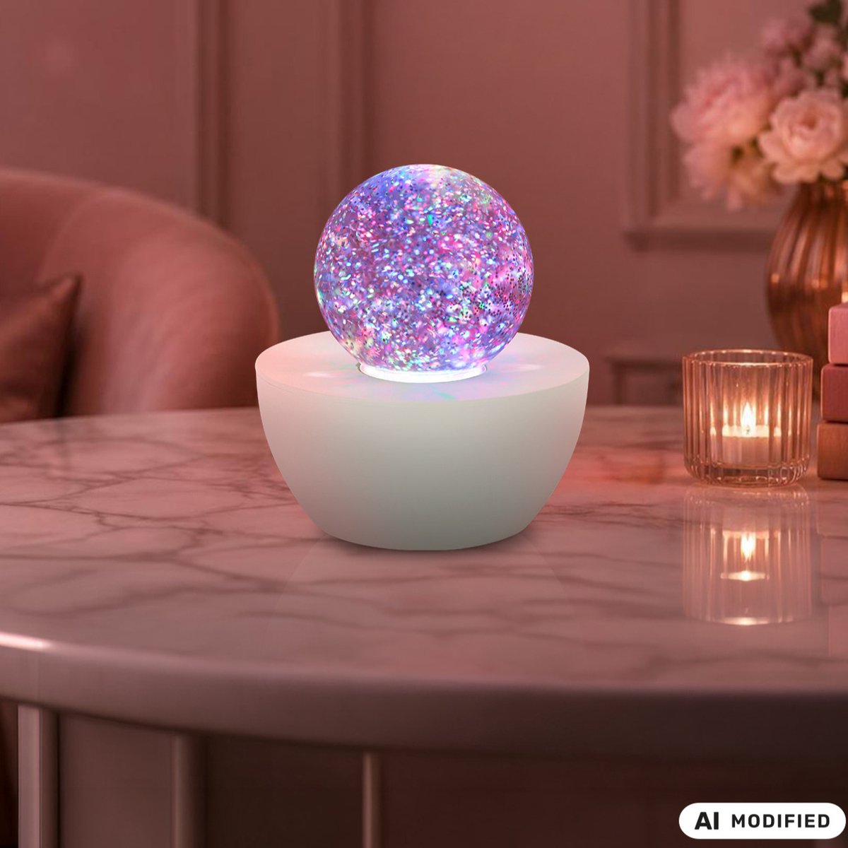 BRILONER Glitter - Discolamp - RGB Tafellamp kinderen - kinderkamer lamp discobal - glitterbal met snoer - wit - Ø12cm