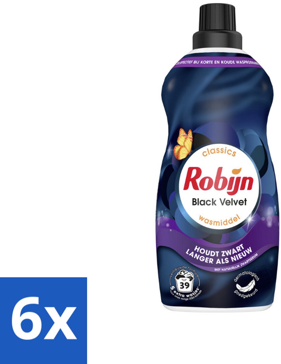 6 x Robijn – Vloeibaar Wasmiddel – Klein & Krachtig Black Velvet – 1,19 L - Zwarte Was - Donker Was - Wasmiddel Zwart - Kleurbehoud - Wasmiddel Donker