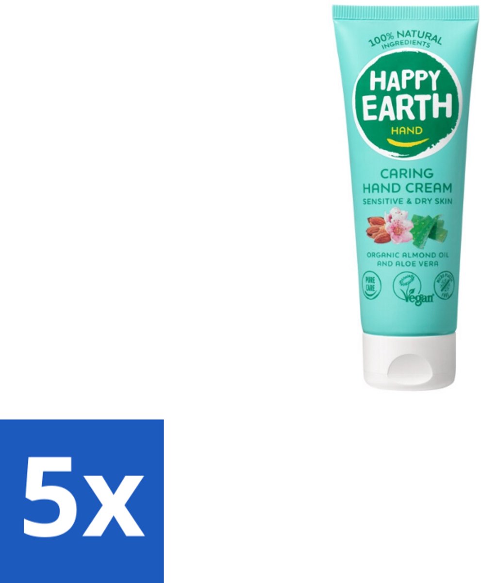 5 x Happy Earth – Handcrème – 100% Natuurlijk – 75 ml - Natuurlijke Handcrème - Vegan Handcrème - Handcrème 100% Natuurlijk - Handcrème Met Aloë Vera - Handcrème Met Shea Boter