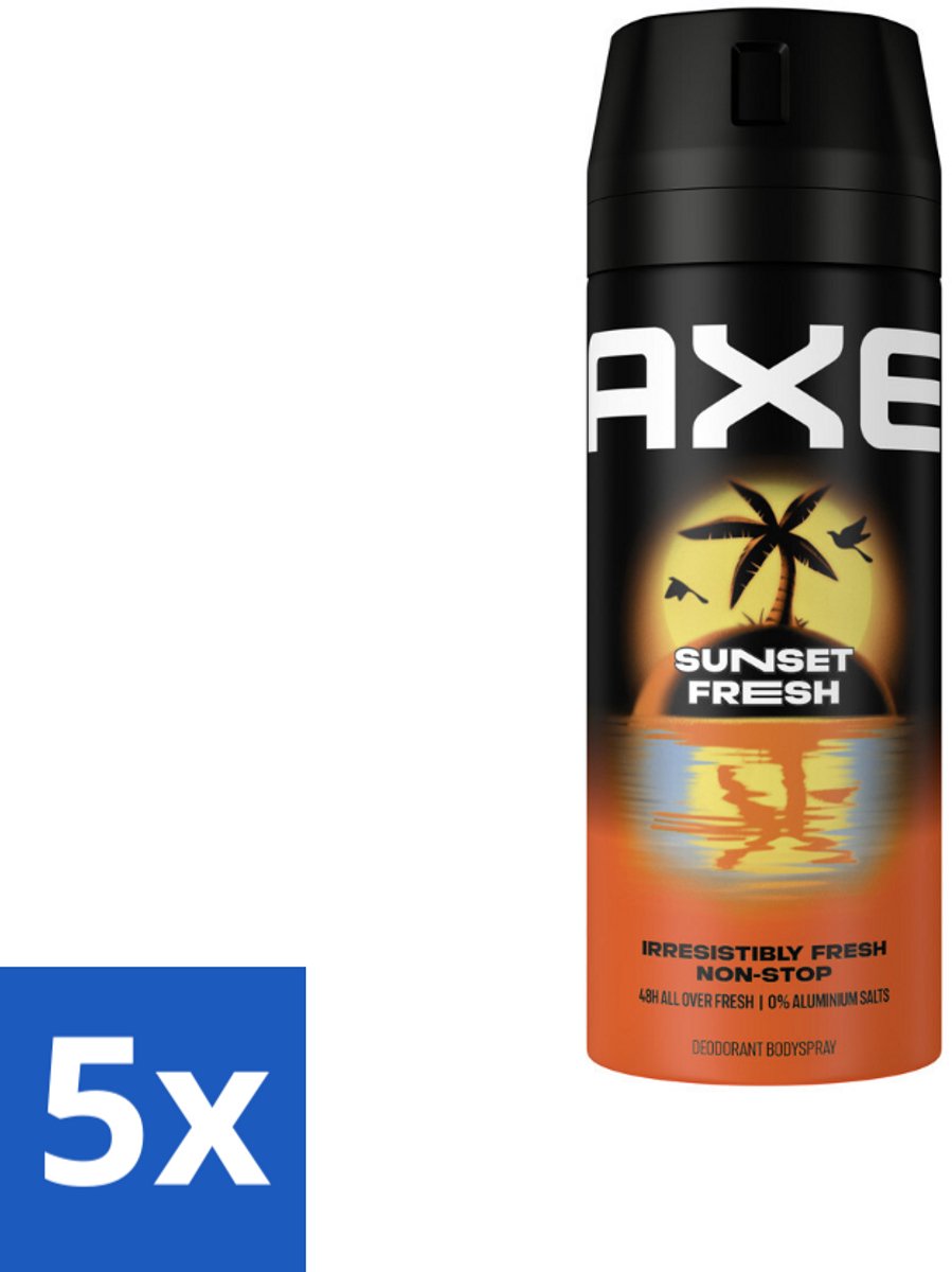 5 x Axe – Deodorant – Sunset Fresh – 150 ml - Axe Sunset Fresh Bodyspray - Frisse Bodyspray - Zink-zap Technologie - Anti-geur - Citrusgeur
