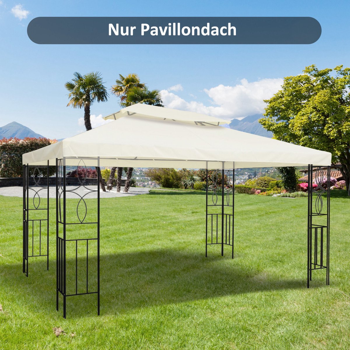 REDOM - Pavillondak - Ersatzdak voor metalen tuinpaviljoen 4 x 3 m - Ventilatieopening en 8 afvoeropeningen - Polyester - 400 x 300 cm