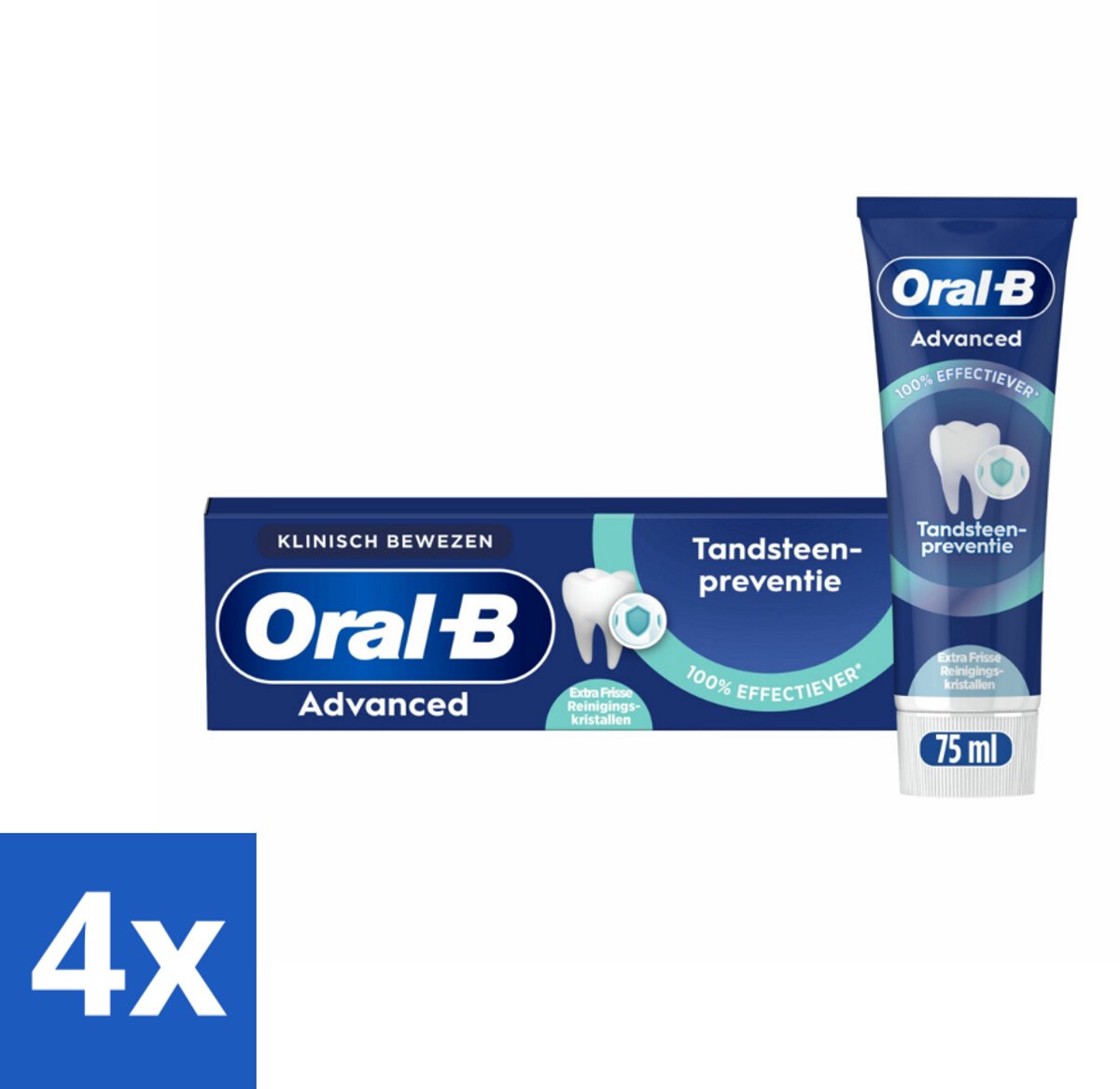 4 x Oral-B - Professional – Tandpasta – Tandsteencontrole – Reinigingskristallen – 75 ml - Tandpasta - Tandsteen - Reinigingskristallen - Fluoridetandpasta - Tandplak