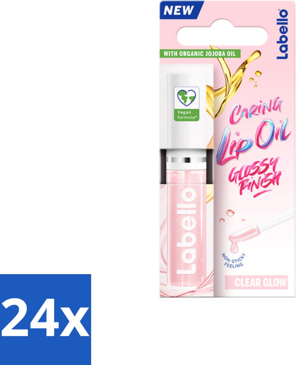 24 x Labello –Caring Lip Oil – Clear Glow – 5,5 ml - Lippenbalsem - Lipolie - Glans - Verzorging - Hydraatatie