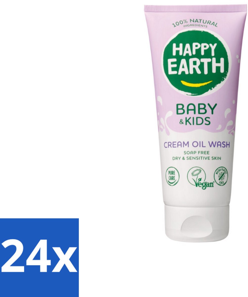 24 x Happy Earth – Cream Oil Wash – 100% Natuurlijk Baby & Kids – 200 ml - Babyolie - Gezichtsolie - Lichaamsoil - Natuurlijke Babyolie - Gezicht En Lichaam Verzorging