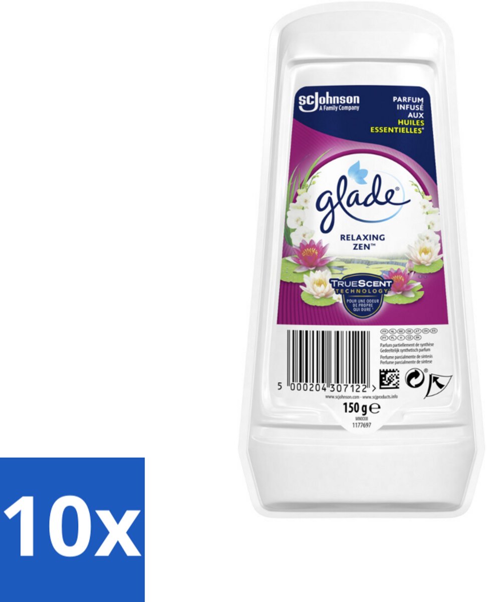 10 x Glade – Luchtverfrisser Gel – Relaxing Zen – 150 g - Luchtverfrisser Gel - Ontspannende Geur - Langdurige Frisheid - Geur Neutraliseren - Essentiële Oliën