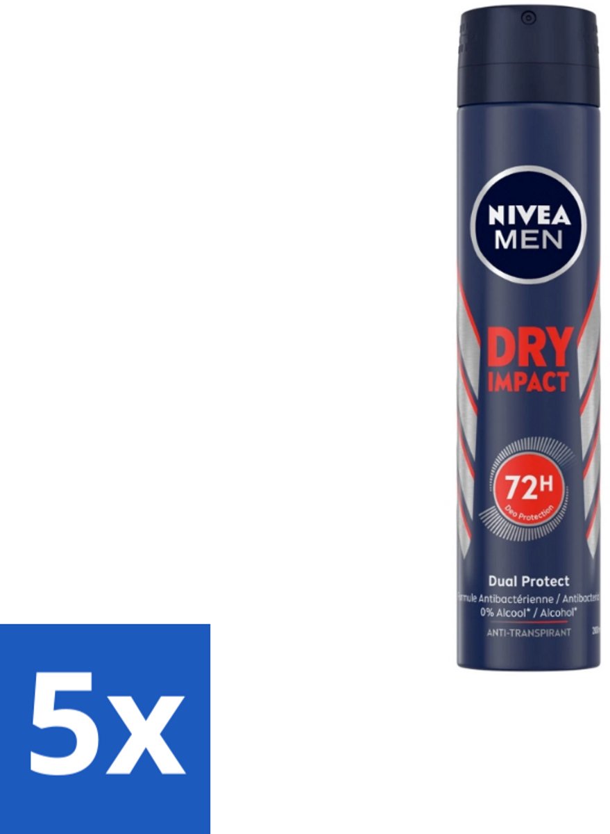5 x NIVEA MEN – Anti-transpirant spray – Dry Impact – 200 ml - Koffie - Koffiezetapparaat - Koffiezetapparaat Met Automatische Functie