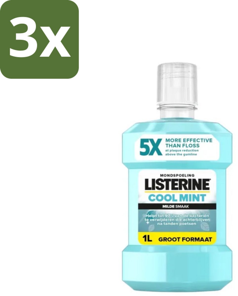 3 x Listerine – Mondwater – Cool Mint – Milde smaak zonder alcohol – 1 liter - Koffie - Koffiezetapparaat - Koffiezetapparaat