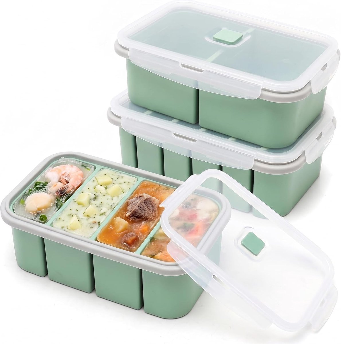 Set van 3 Siliconen Soep Vriezer Containers met Deksel - Ideaal voor Soep, Bouillon en IJsblokjes
