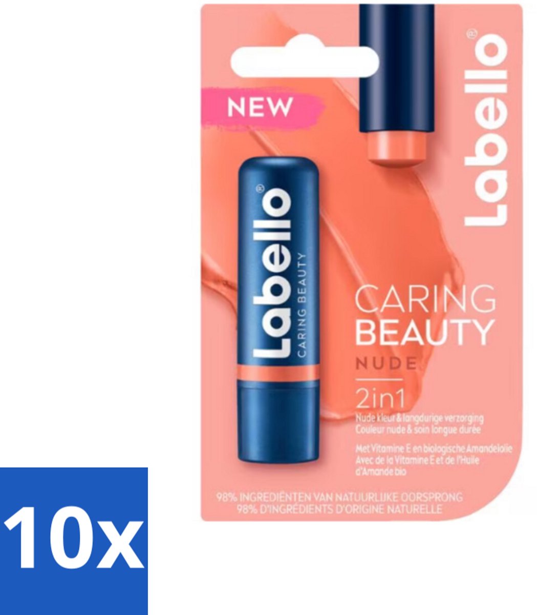 10 x Labello – CLippenbalsem – aring Beauty Nude – 6 ml - Lippenbalsem - Caring Beauty Red - Hydratatie - Natuurlijke Ingrediënten - Sheaboter