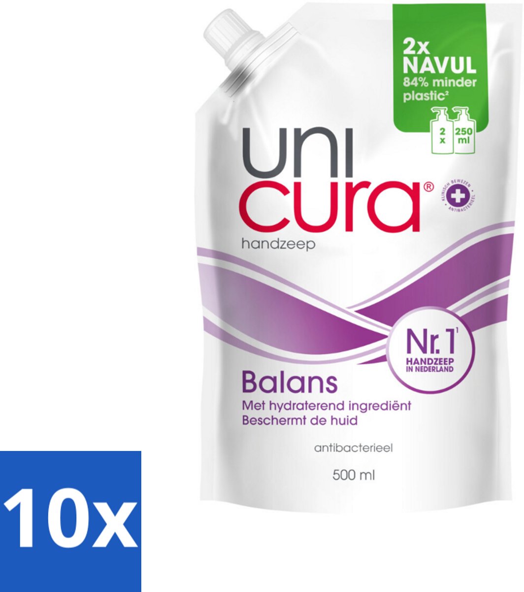 10 x Unicura – Vloeibare Handzeep Navulling – Balans – 500 ml - Kabel - Kabels - Kabelsysteem - Kabelsysteem