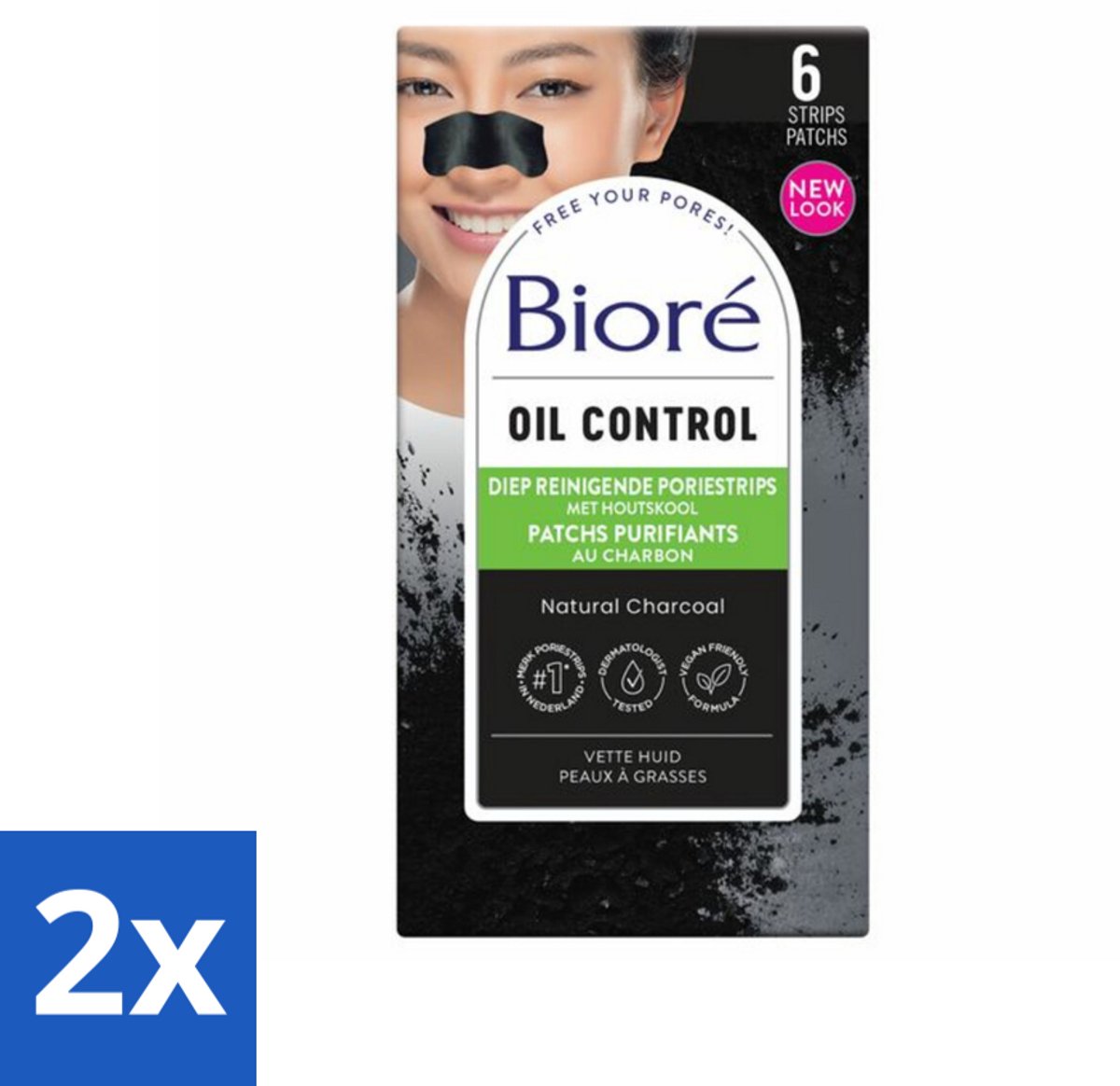 2 x Bioré – Houtskool Neusstrips – Diepreinigend – 6 strips - Neusstrips - Houtskool Neusstrips - Diepe Reiniging - Neus Reinigen - Poriën Reinigen