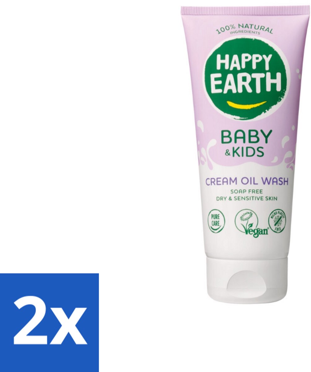 2 x Happy Earth – Cream Oil Wash – 100% Natuurlijk Baby & Kids – 200 ml - Babyolie - Gezichtsolie - Lichaamsoil - Natuurlijke Babyolie - Gezicht En Lichaam Verzorging