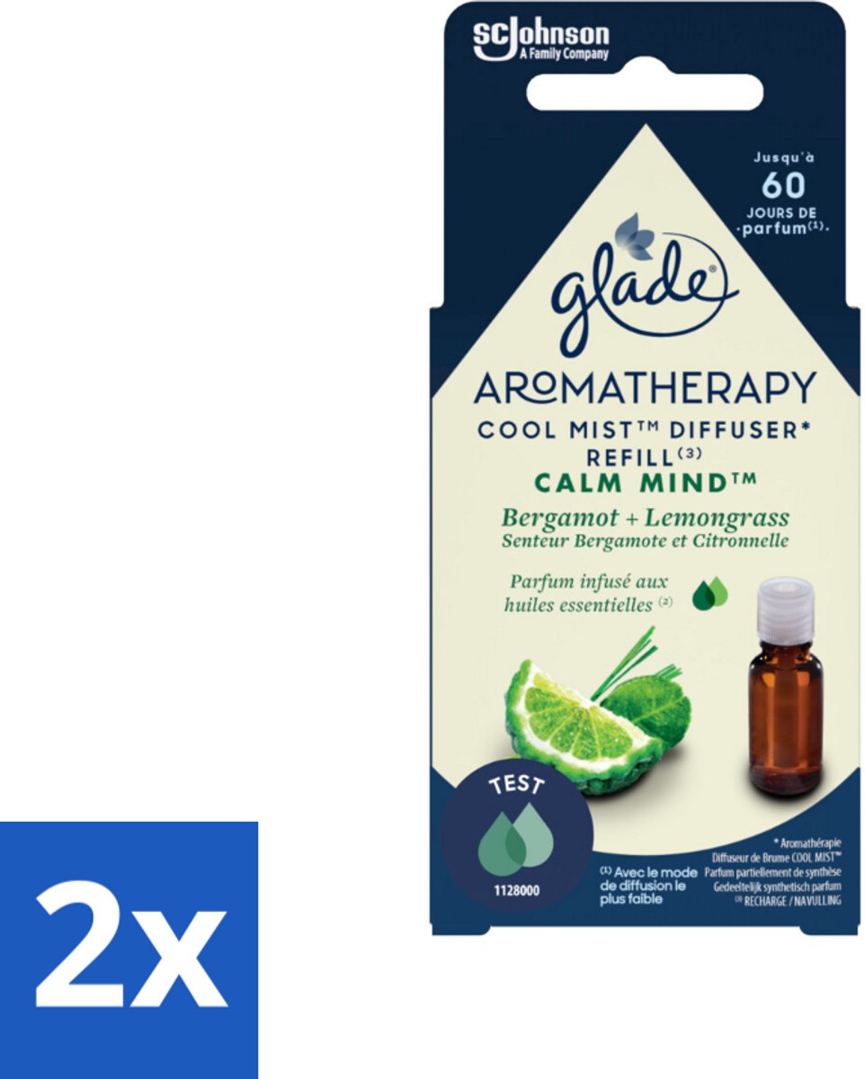 2 x Glade – Aromatherapy Mist Diffuser Navulling – Calm Mind – 17,4 ml - Aromatherapie - Ontspanning - Stressverlichting - Bergamot - Citroengras