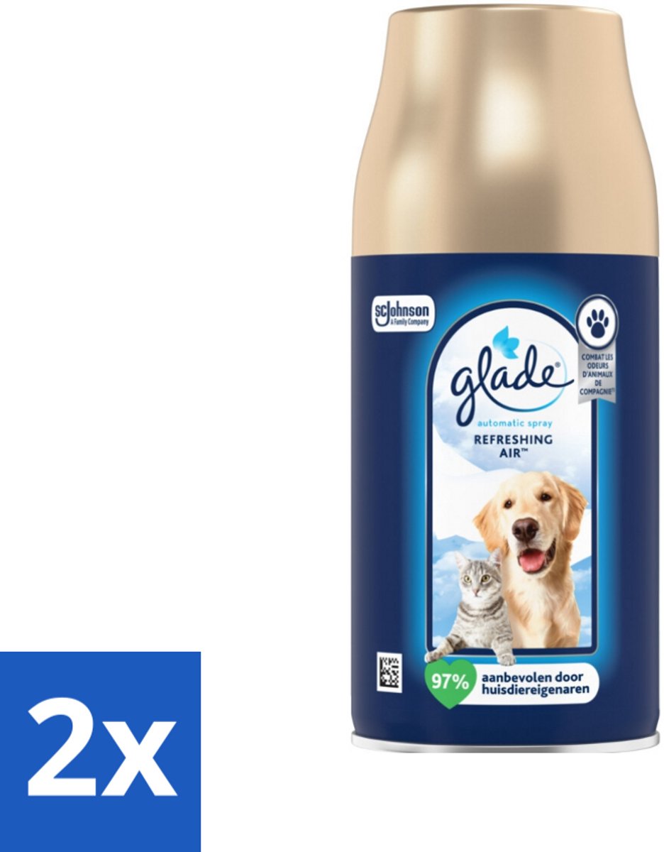 2 x Glade – Automatic Spray Navulling – Refreshing Air Huisdieren – 269 ml - Huisdieren Geur - Dierengeur Neutraliseren - Luchtverfrisser - Frisse Geur - Automatische Spray