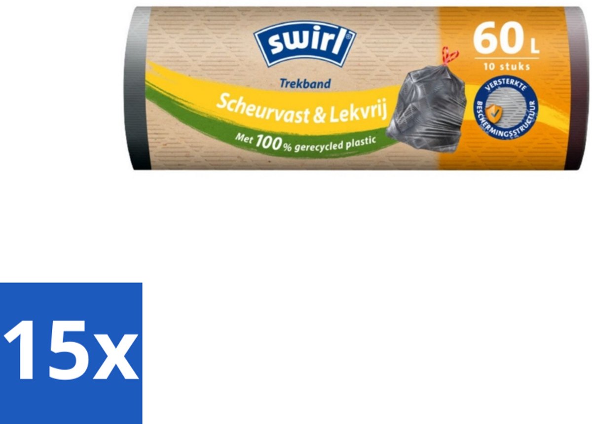 15 x Swirl – Vuilniszakken – 60 L – Trekband – 10 zakken - Koffie - Koffiezetapparaat - Koffiezetapparaat