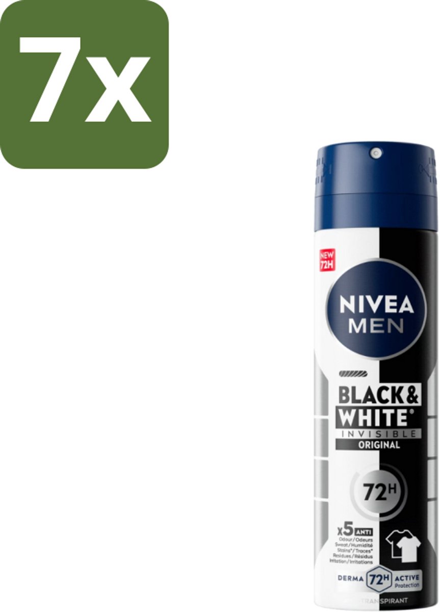 7 x NIVEA MEN – Deodorant spray – Invisible for Black & White – 150 ml - Koffie - Koffiezetapparaat - Koffiezetapparaat