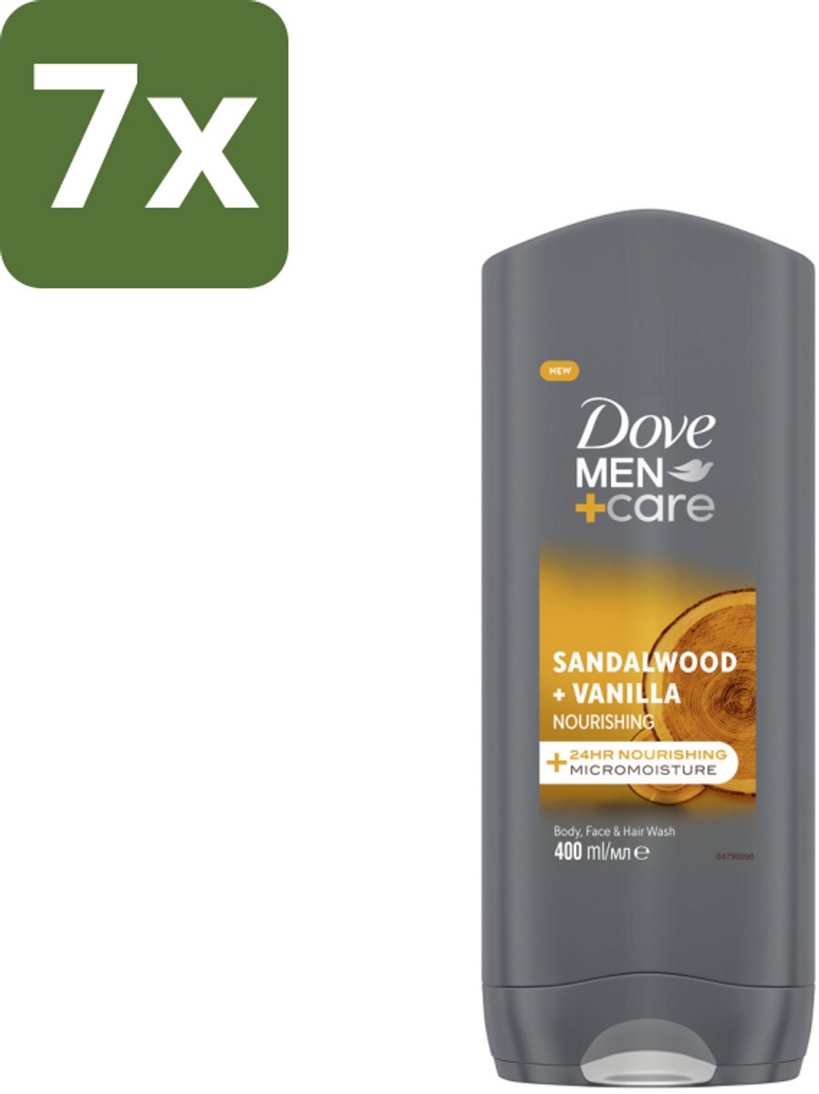 7 x Dove – Douchegel – Men+Care Sandalwood & Vanilla – 400 ml - Douchegel Mannen - Mannenhuid Verzorging - Hydraterende Douchegel - Douchegel Voor Mannen - Douchegel Voor Gezicht En Haar