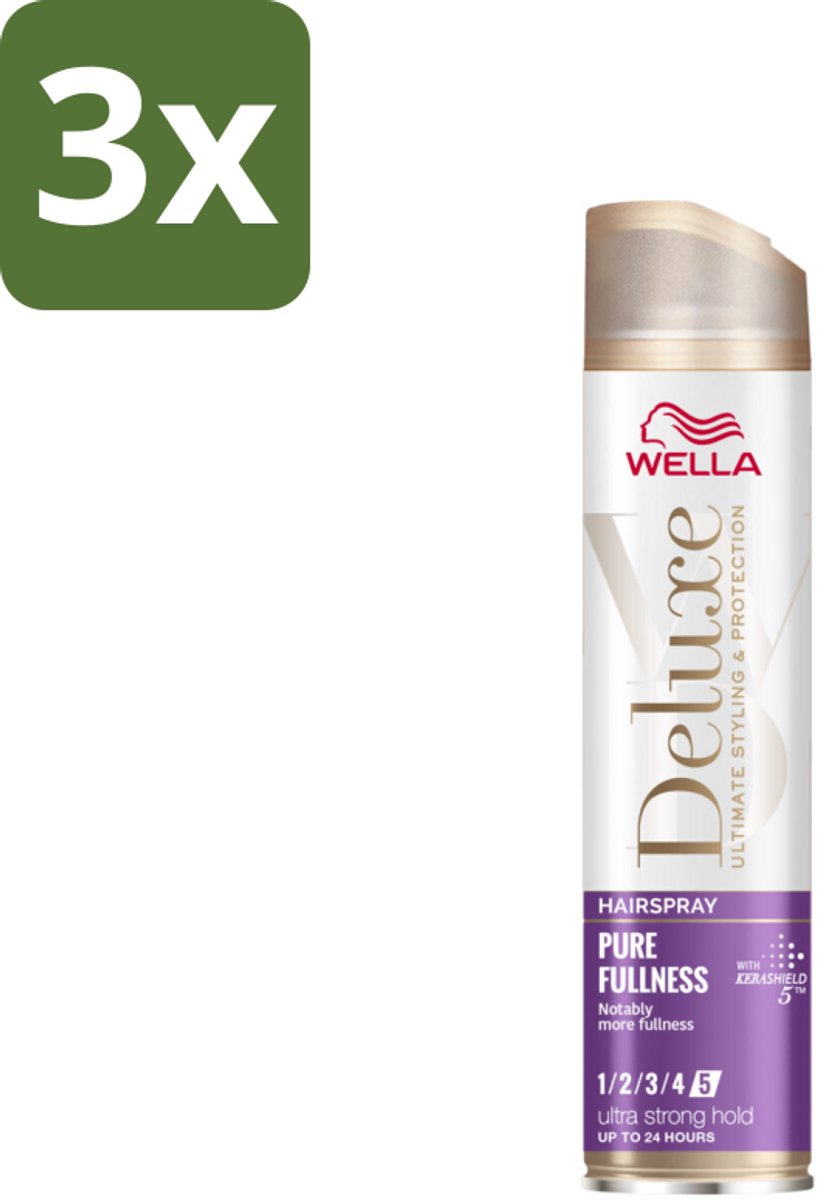 3 x Wella – Deluxe Pure Fullness – Haarspray – 250 ml - Haarspray - Volume - Glans - Hittebescherming - UV Bescherming
