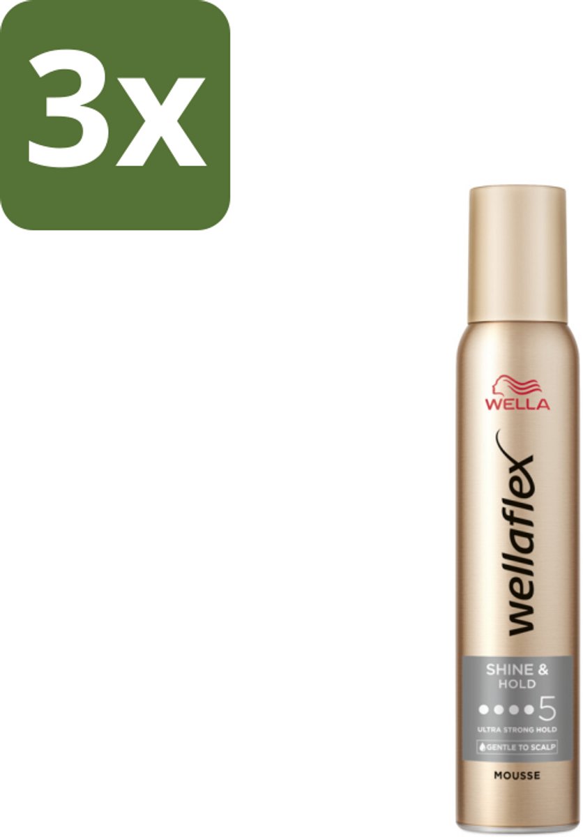 3 x Wella – Flex Shine & Hold – Haarmousse – 200 ml - Haarmousse - Glans - Langdurige Hold - UV Bescherming - Vegan Haarverzorging