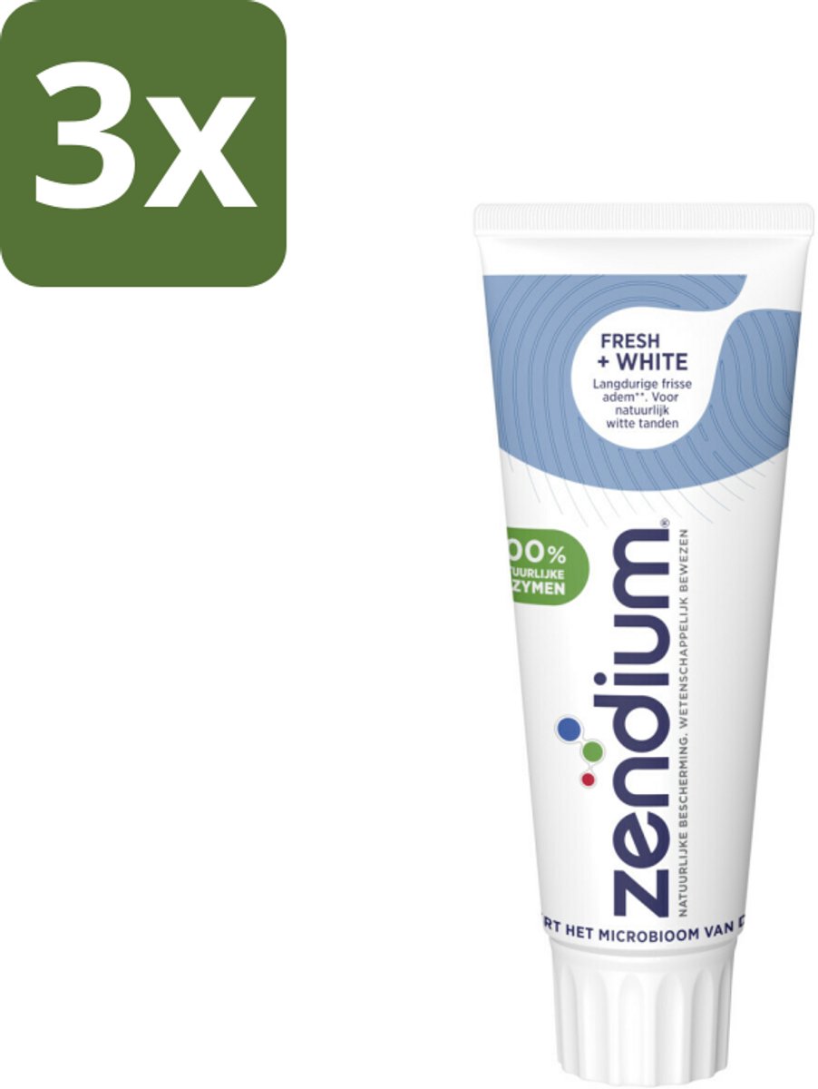 3 x Zendium - Tandpasta - Fresh+ White - 75 ml - Zendium Tandpasta - Fresh+ White - Tandpasta Witte Tanden - Tandpasta Met Fluoride - Tandpasta Voor Volwassenen