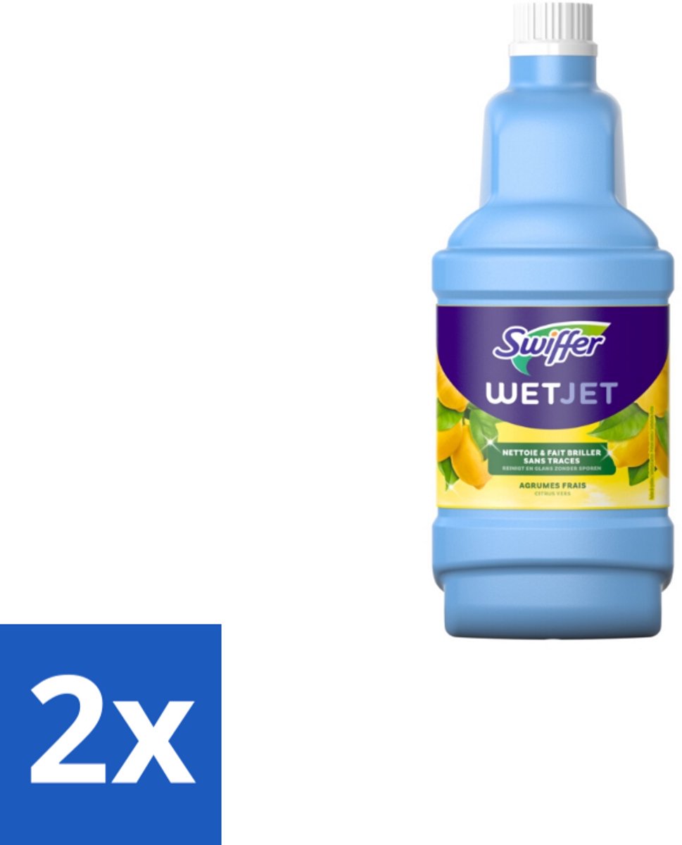 2 x Swiffer - WetJet Reinigingsmiddel – Dweilsysteem Navulling – Alles-in-één – 1,25 L - Vloerreiniging - Vet En Vlekken Verwijderen - Doekjes Met Vasthoudtechnologie - Spraymop - Dubbele Jetspray