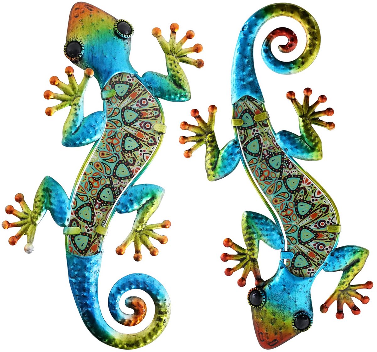 Hongland Metalen gekko wanddecoratie, hagedis, tuinkunst, kleurrijke hangende glazen sculptuur voor binnen en buiten - ShopVlot