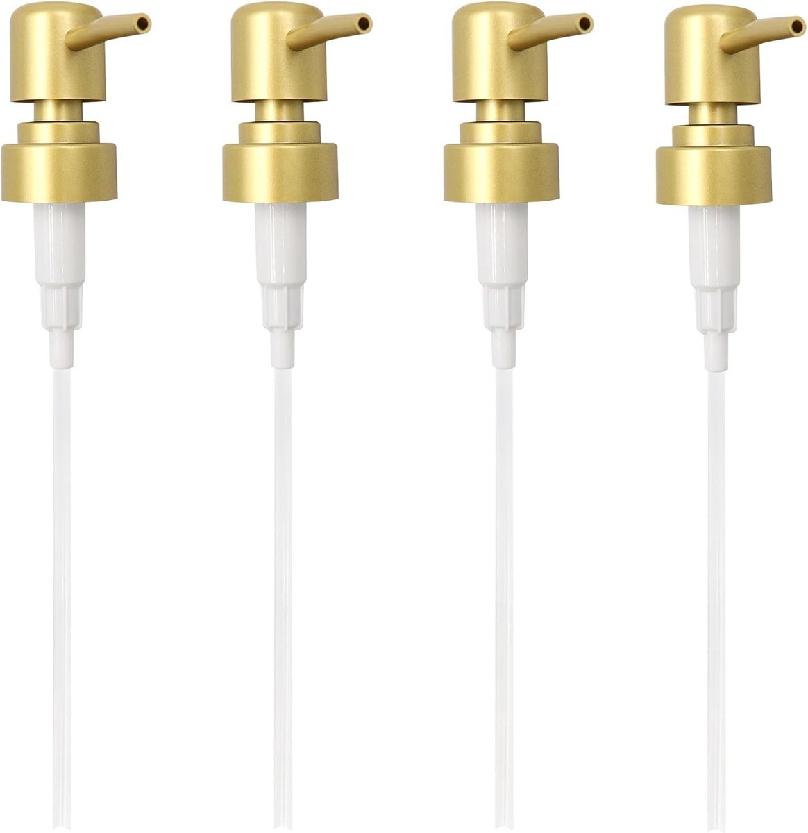 Set van 4 Gouden Zeepdispensers, Vervangpomp, Plastic Flesdispenser voor Badkamer, Ideaal voor Lotion, Shampoo en Handzeep met Standaard 28/400 Draadmaat