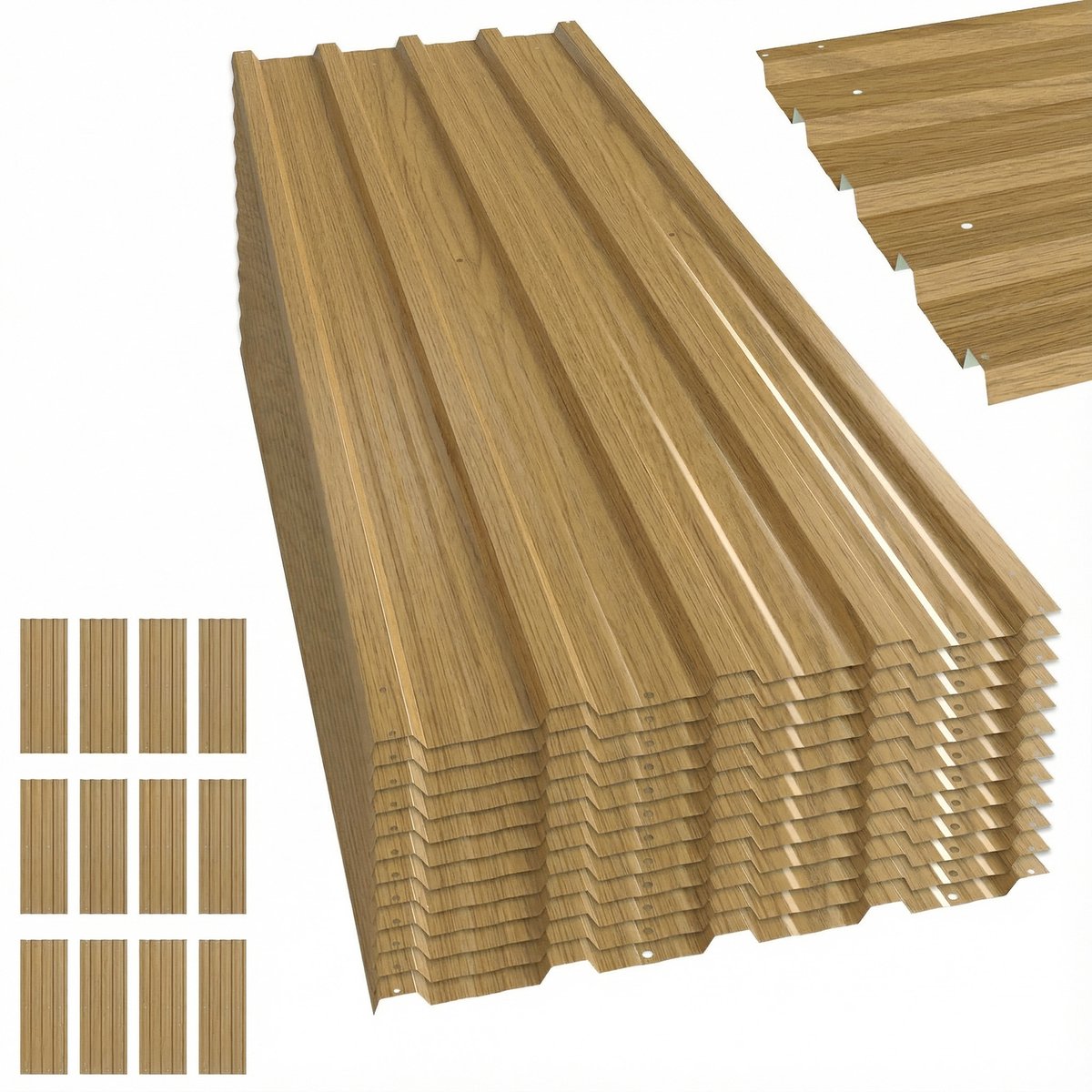 Outsunny - Panelen van gegalvaniseerd staal - 129x45cm - Natuurlijk hout