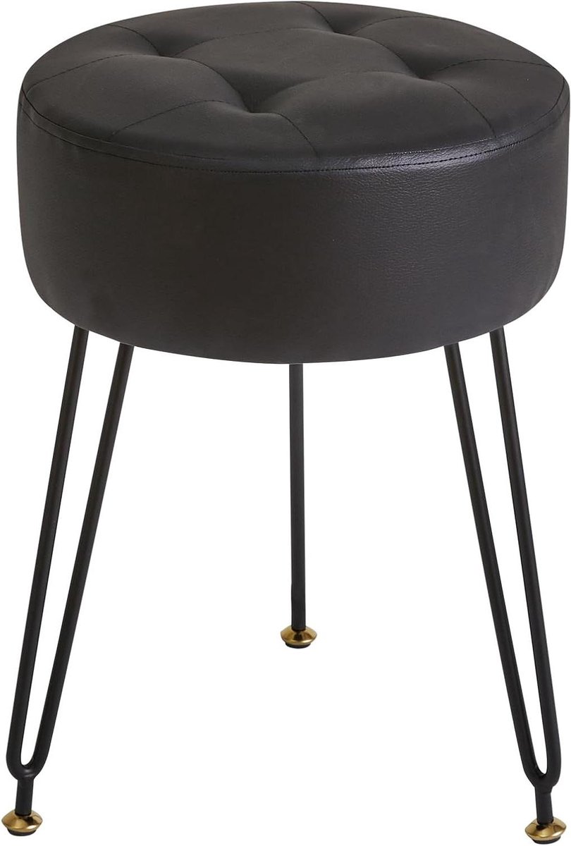 Ronde Poef - Make-up Krukje - Comfortabel Zitten - Verstelbare Voetjes - 30x46 cm - Zwart